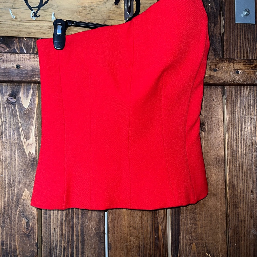 Zara Red Asymmetric One-Shoulder Top - Picture 4 of 10